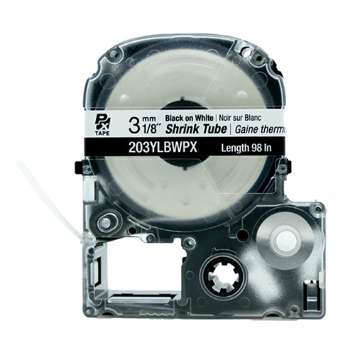 Epson LABELWORKS PX Shrink Tube | 1/8" x 98", 16-22 AWG, Black on White
