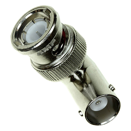 BNC CONNECTOR/Side 1: male, side 2: female, 50 ohms, nickle plating, right angle. ROHS compliant. 
