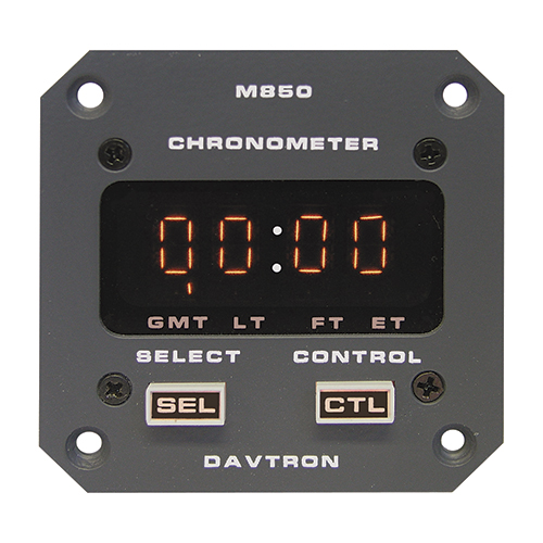 M850 Digital Clock Chronometer | 2-1/4in, 5V Orange Incandescent, Gray Faceplate, Learjet Dimming