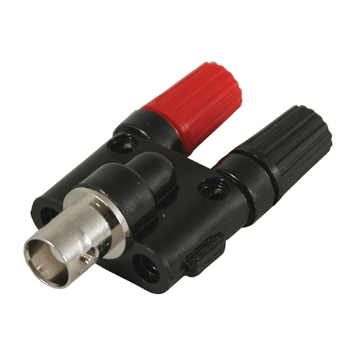 BNC Female to 4mm Binding Post Adapter | 50 Ω, 3 A, 500 Vrms