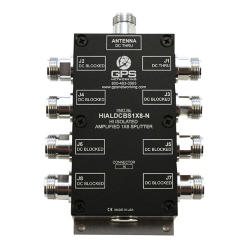 Hi-Isolation Networked Amplified GPS Splitter | 1 input, 8 output, SMA Connectors