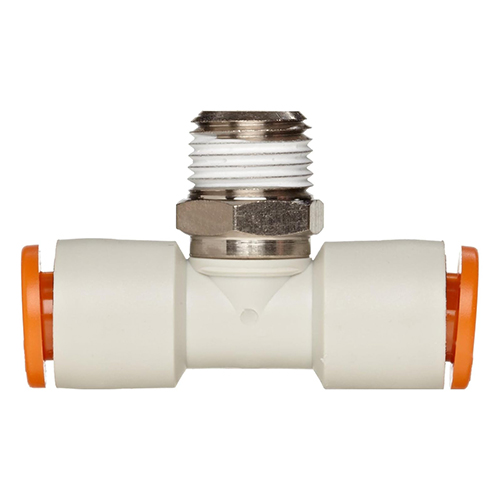 KQ2 One-Touch Branch Tee Fitting | 1/4in Tubing, 1/8in NPT, Nickel-Plated Brass, Sealent