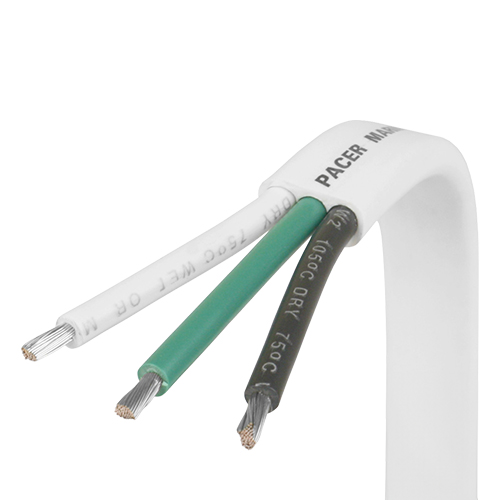 UL Triplex Boat Cable | 6 AWG, White/Green/Black, White Jacket | 50ft
