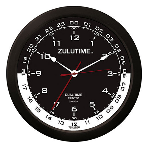 ZULUTIME™ Dual Time Clock | 14-inch, White on Black