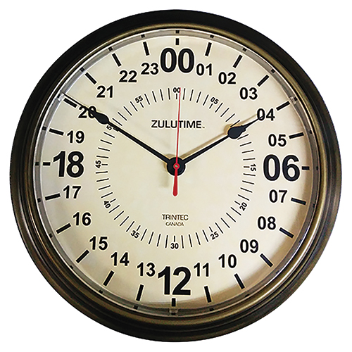 ZULUTIME 24-Hour Wall Clock | 14-inch, Antique Brass