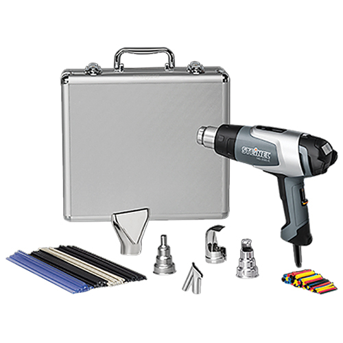 SILVER KIT/Includes: HL2020E heat gun, 75 mm spreader nozzle, 14 mm reflector nozzle, 39 mm reflector nozzle, 9 mm reduction nozzle, welding nozzle, plastic welding rod assortment, shrink tubes, plastic welding booklet, catalog and silver case.