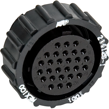 CIRCULAR CONNECTOR/Female, 28 position, free hanging mount, straight angle, threaded