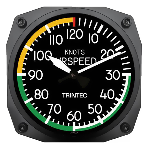 WALL CLOCK/6 inch instrument style, modern airspeed indicator