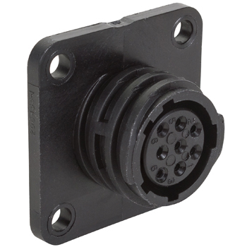 CIRCULAR CONNECTOR/8 position, female, shell size 11, panel mount, UL 94 V-0 flammability rating, thermoplastic material, threaded, straight angle, flange with mounting holes, 5/8-24 thread size. CPC series 2.