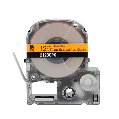 EPSON LABEL WORKS PX LABELING TAPE/Black on orange, 1/2 x 30', 12MM. For use with all EPSON label PX printers and older K-sun models.