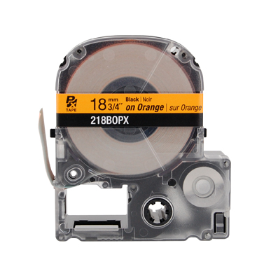EPSON LABEL WORKS PX LABELING TAPE/Black on Orange, 3/4 x 30', 18MM. For use with all EPSON label PX printers and older K-sun models.
