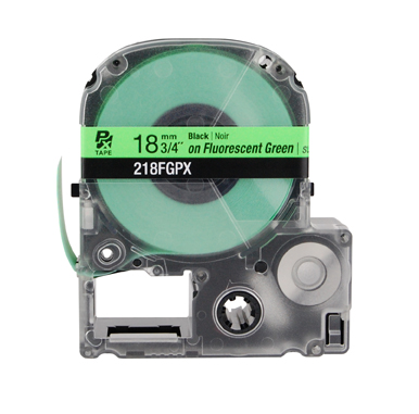 EPSON LABEL WORKS PX LABELING TAPE/Black on Fluorescent Green, 3/4 x 30', 18MM. For use with all EPSON label PX printers and older K-sun models.