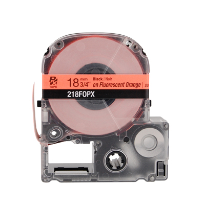 EPSON LABEL WORKS PX LABELING TAPE/Black on Fluorescent Orange, 3/4 x 30', 18MM. For use with all EPSON label PX printers and older K-sun models.