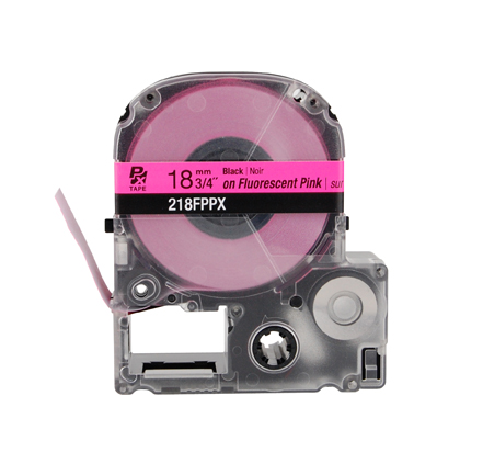 EPSON LABEL WORKS PX LABELING TAPE/Black on Fluorescent Pink, 3/4 x 30', 18MM. For use with all EPSON label PX printers and older K-sun models.