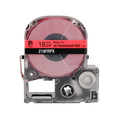 EPSON LABEL WORKS PX LABELING TAPE/Black on Fluorescent Red, 3/4 x 30', 18MM. For use with all EPSON label PX printers and older K-sun models.