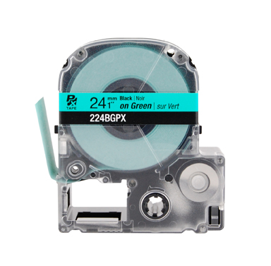 EPSON LABEL WORKS PX LABELING TAPE/Black on green, 1 x 30', 24MM. For use with all EPSON label PX printers and older K-sun models.