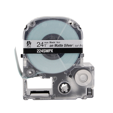 EPSON LABEL WORKS PX LABELING TAPE/Black on Silver Matte, 1 x 30', 24MM. For use with all EPSON label PX printers and older K-sun models.