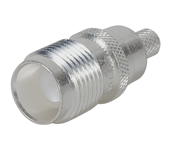 TNC CONNECTOR/Female, jack, dual crimp, 50 Ohms, 11 GHz, straight, silver. For use with RG-58A, RG-58C. 