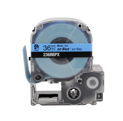 EPSON LABEL WORKS PX LABELING TAPE/Black on Blue, 1 1/2 x 30', 36MM. For use with all EPSON label PX printers and older K-sun models.