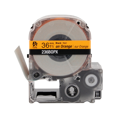 EPSON LABEL WORKS PX LABELING TAPE/Black on orange, 1 1/2 x 30', 36MM. For use with all EPSON label PX printers and older K-sun models.