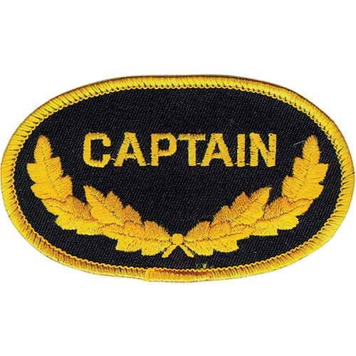 Embroidered Emblem Patch | Oval, "Captain", Black/Yellow, 3.5in