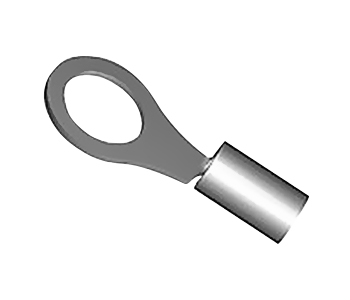 RING TERMINAL/#2 stud size, crimp, female, not insulated, tin plating, copper material, 11.79 mm in length, straight angle, wire mount. For use with 26-22 gauge wire.