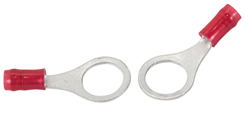 RING TERMINAL/9.53 mm stud/tab size, crimp, female, insulated, red, tin plating, copper material, nylon insulation, 300 VAC. PIDG series. For use with 22-16 gauge wire.