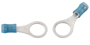 RING TERMINAL/6.35 mm stud/tab size, female, insulated, blue, tin plating, copper material, nylon insulation, 300 VAC. PIDG series. for use with 16-14 gauge wire.