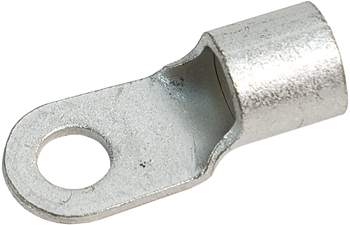 RING TERMINAL/7.94 mm stud/tab size, crimp, female, not insulated, tin plating, copper material, 9.39 mm maximum bundle diameter. For use with 2 gauge wire.