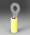 RING TERMINAL/#6 stud/tab size, female, insulated, yellow, tin plating, copper material, nylon insulation, 300 VAC. For use with 26-22 gauge wire.