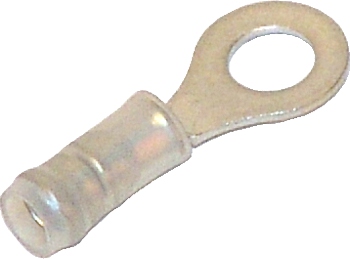 RING TERMINAL/#8 stud/tab size, female, insulated, tin plating, copper material, nylon insulation, 300 VAC. For use with 24-20 gauge wire.