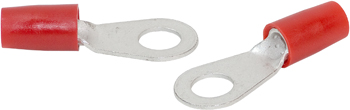 RING TERMINAL/7.94 mm stud/tab size, female, insulated, red, tin plating, copper material, nylon insulation. 324 series. For use with 8 gauge wire.