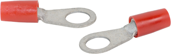 RING TERMINAL/9.53 mm stud/tab size, female, insulated, red, tin plating, copper material, nylon insulation. 324 series. For use with 8 gauge wire.