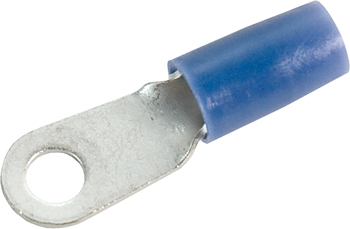 RING TERMINAL/6.35 mm stud/tab size, female, insulated, blue, tin plating, copper material, nylon insulation. 324 series. For use with 6 gauge wire.