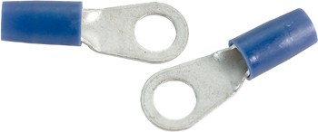 RING TERMINAL/9.53 mm stud/tab size, female, insulated, blue, tin plating, copper material, nylon insulation. For use with 6 gauge wire.