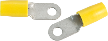RING TERMINAL/6.35 mm stud/tab size, female, insulated, yellow, tin plating, copper material, nylon insulation. For use with 4 gauge wire.