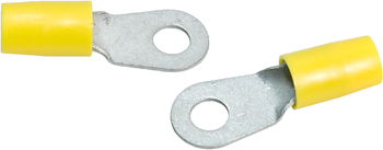 RING TERMINAL/7.94 mm stud/tab size, insulated, yellow, tin plating, copper material, nylon insulation. 324 series. For use with 4 gauge wire.