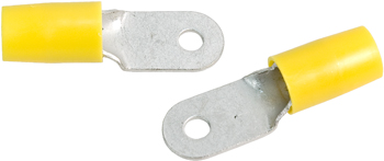 RING TERMINAL/#10 stud/tab size, insulated, yellow, tin plating, copper material, nylon insulation. 324 series. For use with 4 gauge wire.