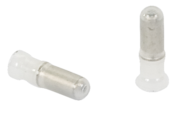 END SPLICE/female, insulated, transparent, tin plating, copper material, nylon insulation, 13.08 mm in length, 6 mm maximum bundle diameter, straight wire, wire mount. 324 series. For use with 26-16 gauge wire.