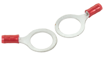 RING TERMINAL/12.7 mm stud/tab size, female, insulated, red, tin plating, copper material, nylon insulation, 300 VAC. PIDG series. For use with 22-16 gauge wire.