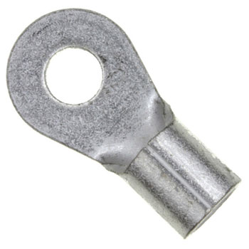 RING TERMINAL/#10 stud/tab size, female, not insulated, tin plating, copper material, 4.37 mm maximum bundle diameter. 346 series. For use with 8 gauge wire.