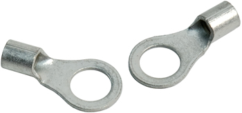 RING TERMINAL/9.53 mm stud/tab size, female, not insulated, tin plating, copper material, 4.37 mm maximum bundle diameter. For use with 8 gauge wire.