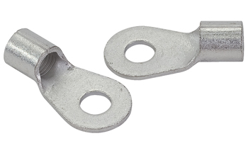 RING TERMINAL/6.35 mm stud/tab size, female, not insulated, tin plating, copper material, 5.89 mm maximum bundle diameter. For use with 6 gauge wire.