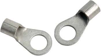 RING TERMINAL/9.53 mm stud/tab size, female, not insulated, tin plating, copper material, 5.89 mm maximum bundle diameter. For use with 6 gauge wire.