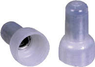 END SPLICE/#6 stud/tab size, female, insulated, clear, tin plating, copper material, nylon insulation, 300 VAC. For use with 22-10 gauge wire.