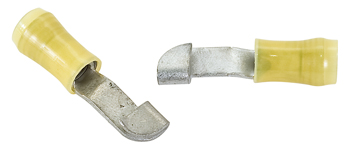 KNIFE SPLICE/Female, insulated, yellow, tin plating, copper material, nylon insulation, 32 mm in length, wire mount. PIDG series. For use with 12-10 gauge wire.