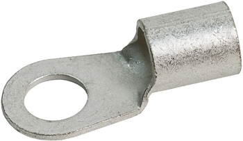 RING TERMINAL/12.7 mm stud/tab size, female, not insulated, tin plating, copper material, 11.28 mm maximum bundle diameter, straight angle. For use with 1/0 gauge wire.