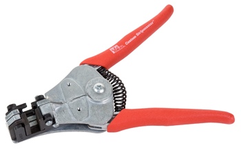 CUSTOM STRIPMASTER WIRE STRIPPER with GRIT PAD/10-14 AWG. Die-type blades. Strips solid or stranded wire. For type # M16878 600V. Contains counterbored hole sized to insulation and inner stripping hole sized to conductor.