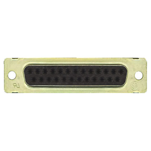 D CONNECTOR/25 position, female, crimp termination, 2 rows, 3 (B) shell size, gold plating, wire mount. ROHS compliant.