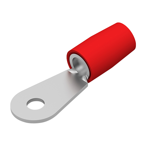RING TERMINAL/Female, insulated, red, stud/tab size: #8. For use with 8 gauge wire. 